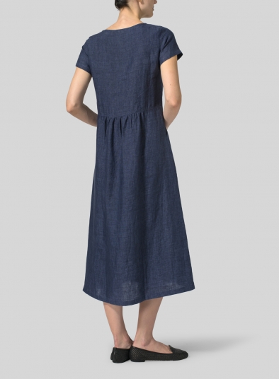 Linen Short Sleeve Midi Dress