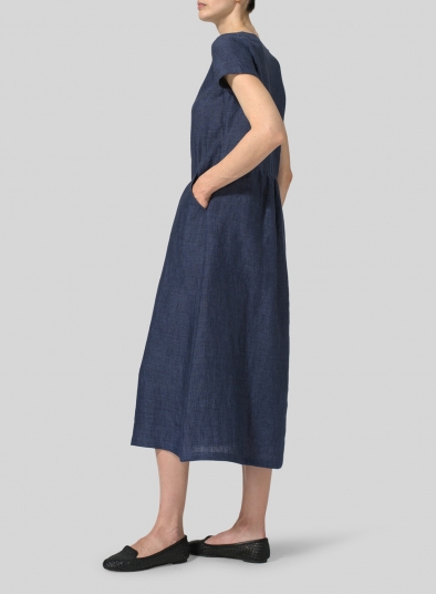 Linen Short Sleeve Midi Dress