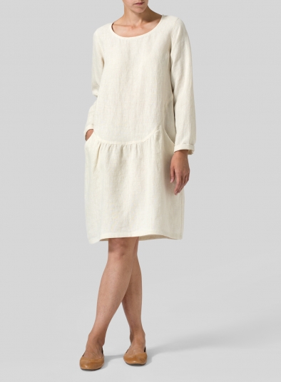 Linen Pleated-Waist Dress