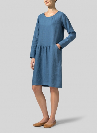 Linen Pleated-Waist Dress