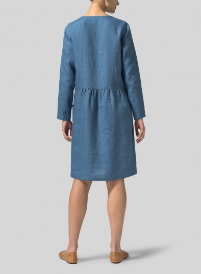 Linen Pleated-Waist Dress