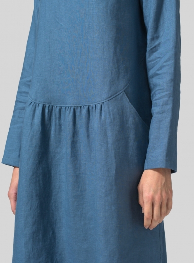 Linen Pleated-Waist Dress