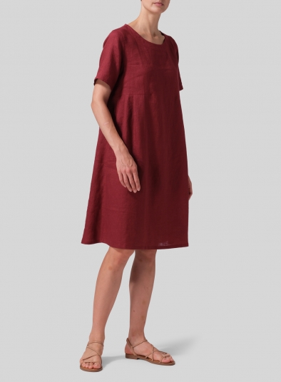 Linen Boat Neck Short Sleeve Dress