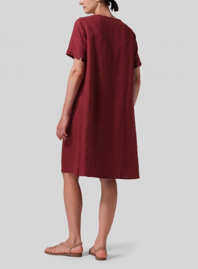 Linen Boat Neck Short Sleeve Dress