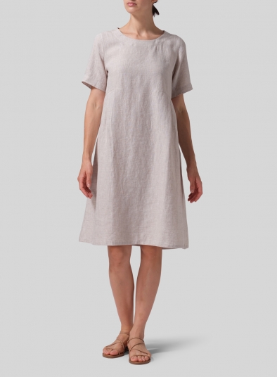 Linen Boat Neck Short Sleeve Dress