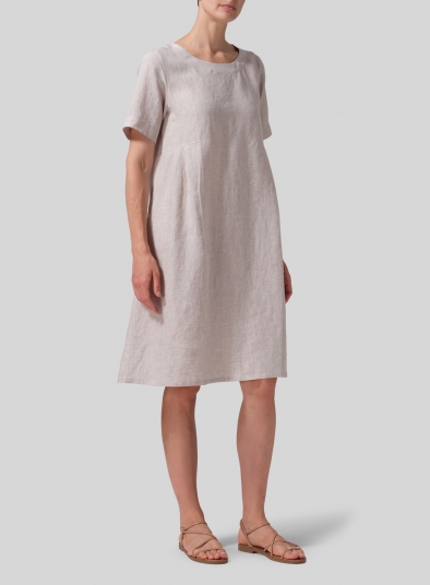 Linen Boat Neck Short Sleeve Dress
