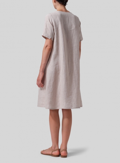 Linen Boat Neck Short Sleeve Dress