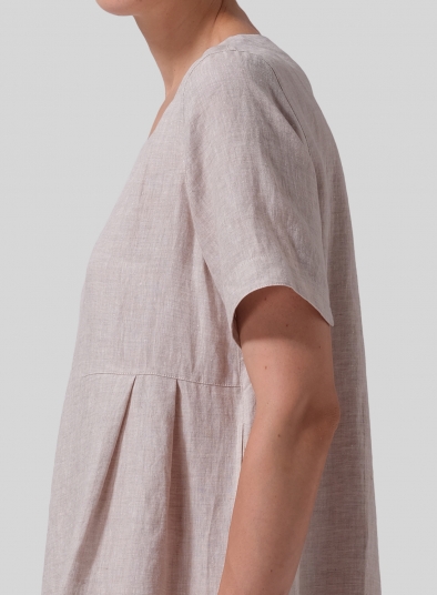 Linen Boat Neck Short Sleeve Dress