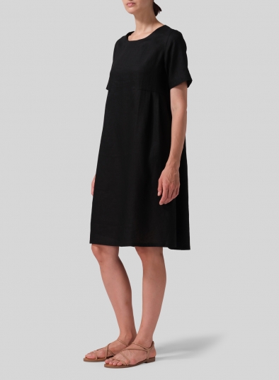 Linen Boat Neck Short Sleeve Dress