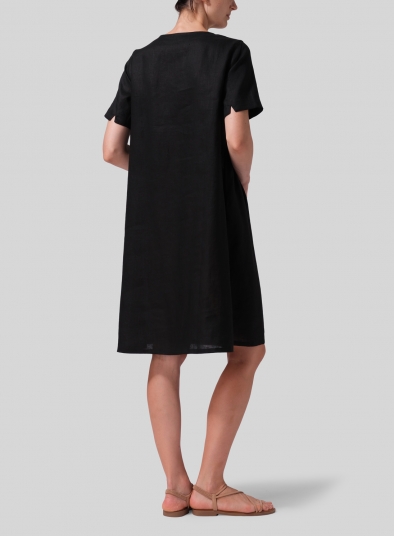 Linen Boat Neck Short Sleeve Dress