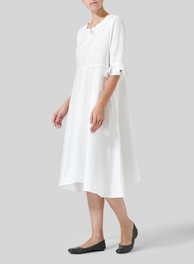 Linen Ruffle Sleeves Long Dress