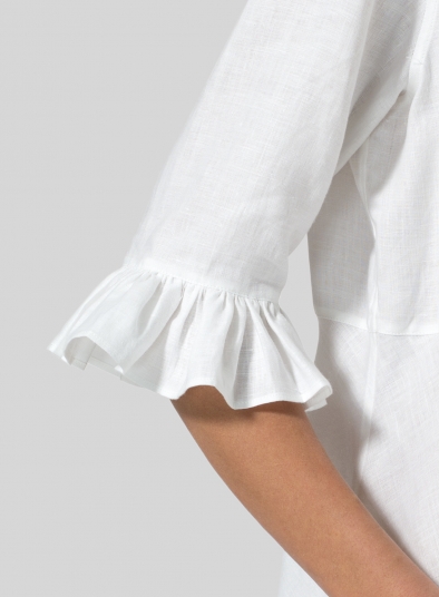 White Linen Ruffle Sleeves Long Dress