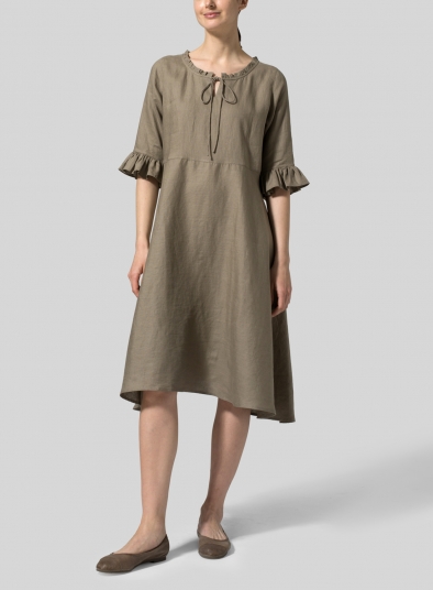Linen Ruffle Sleeves Long Dress