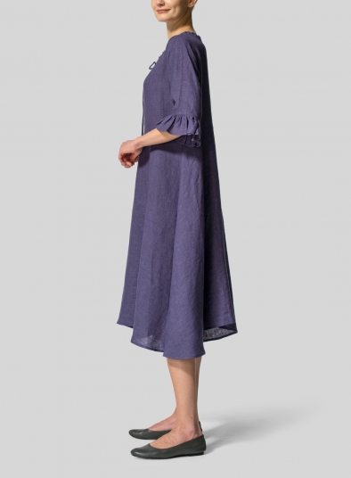 Linen Ruffle Sleeves Long Dress