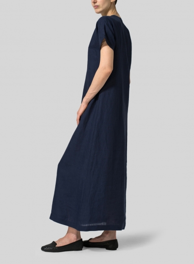 Linen Deep V-Neck Long Dress