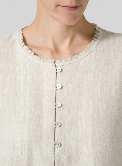Linen Embroidered Hemline Dress
