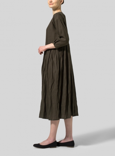 Linen Pleated Loose Long Dress