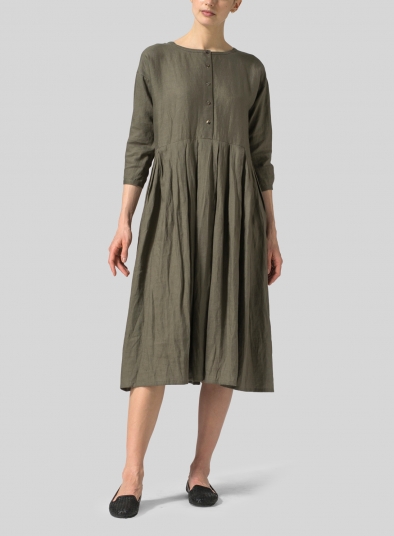 Linen Pleated Loose Long Dress