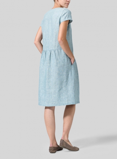 Linen Short Sleeves Knee-Length Dress
