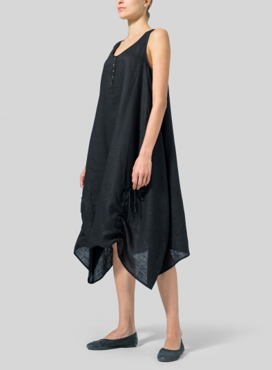 Linen Asymmetrical Hem Sleeveless Dress