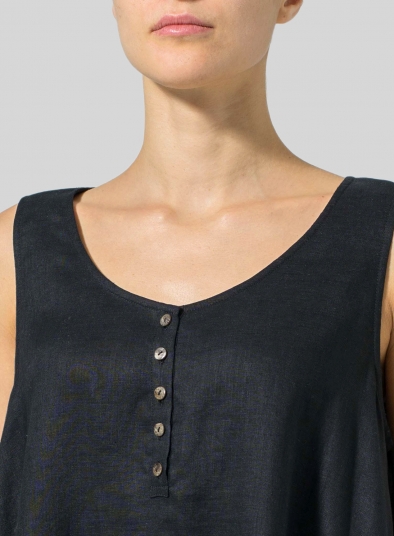 Linen Asymmetrical Hem Sleeveless Dress