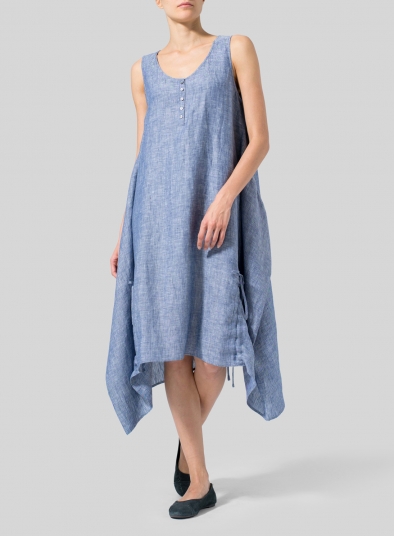 Linen Asymmetrical Hem Sleeveless Dress