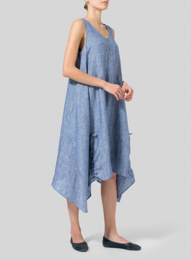 Linen Asymmetrical Hem Sleeveless Dress