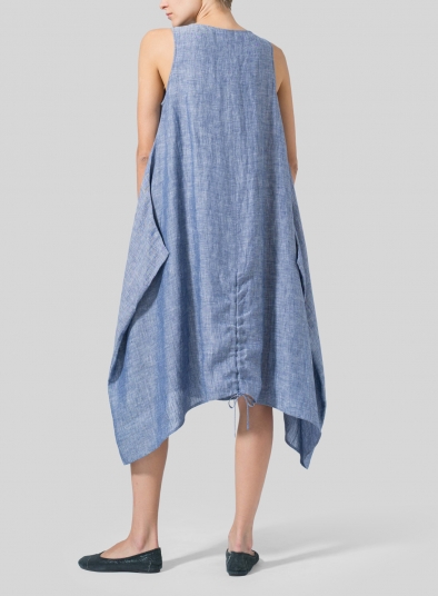 Linen Asymmetrical Hem Sleeveless Dress