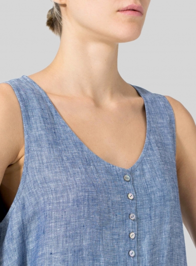 Linen Asymmetrical Hem Sleeveless Dress