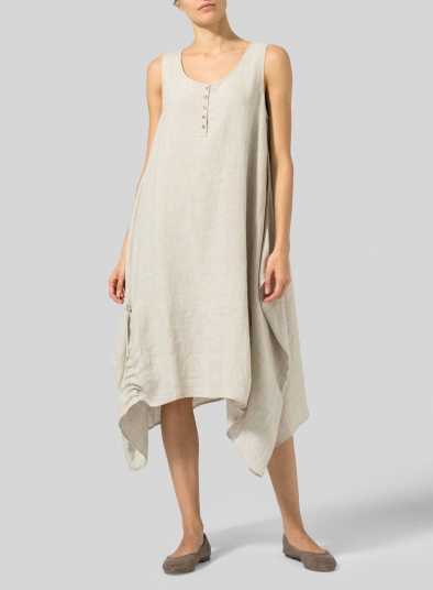 Linen Asymmetrical Hem Sleeveless Dress