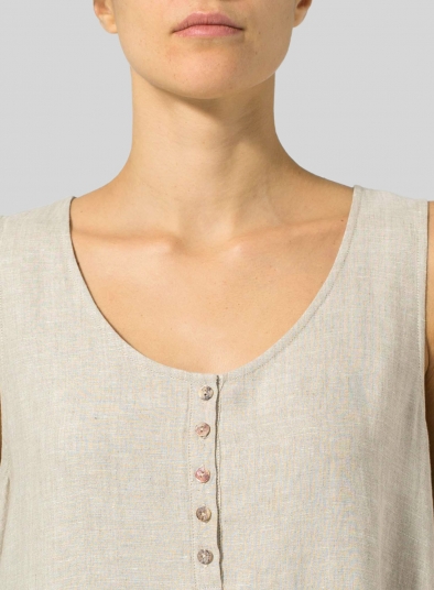 Linen Asymmetrical Hem Sleeveless Dress