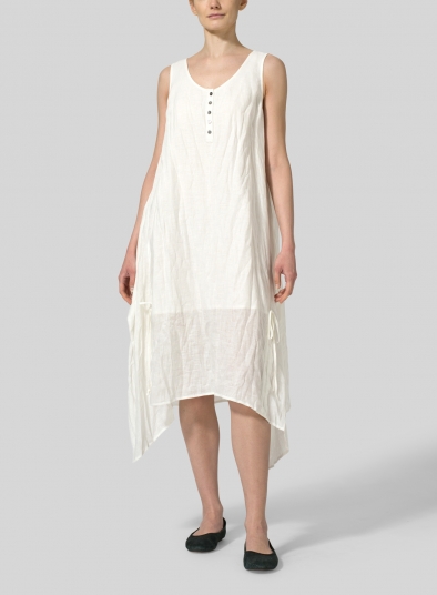 Linen Asymmetrical Hem Sleeveless Dress