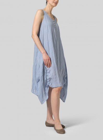 Linen Asymmetrical Hem Sleeveless Dress