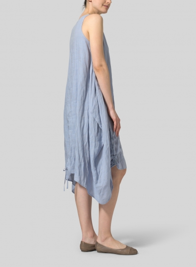 Linen Asymmetrical Hem Sleeveless Dress