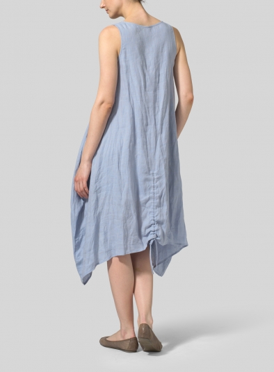 Linen Asymmetrical Hem Sleeveless Dress