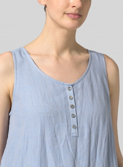 Linen Asymmetrical Hem Sleeveless Dress