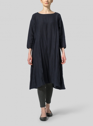 Linen A-Line Round Neck Dress