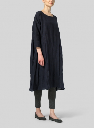 Linen A-Line Round Neck Dress