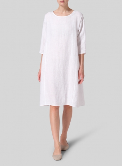 Linen A-Line Round Neck Dress