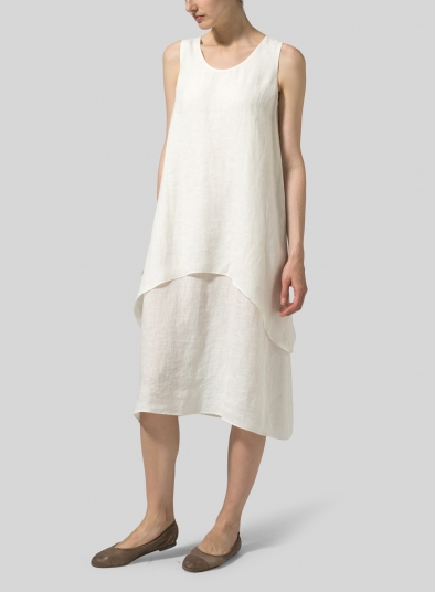 Linen Double Layer Sleeveless Tunic Dress