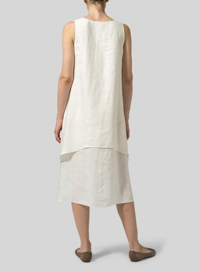 Linen Double Layer Sleeveless Tunic Dress