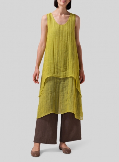 Linen Double Layer Sleeveless Long Tunic