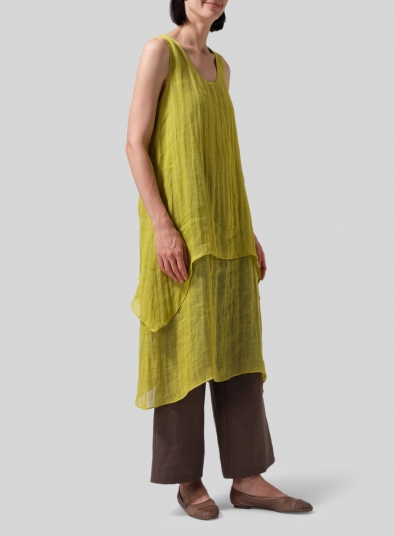 Linen Double Layer Sleeveless Long Tunic