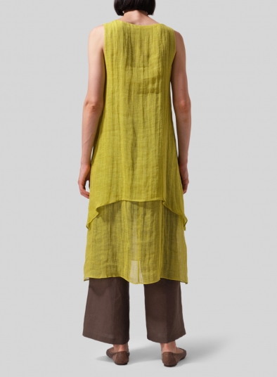 Linen Double Layer Sleeveless Long Tunic