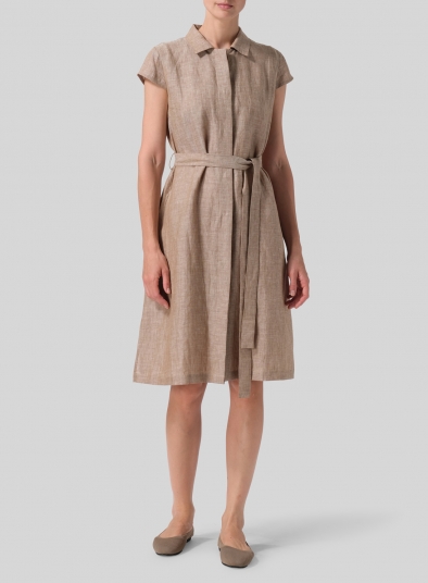 Linen Coat Dress with Tie