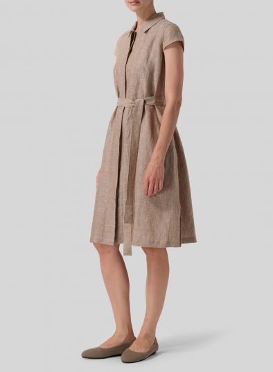 Linen Coat Dress with Tie