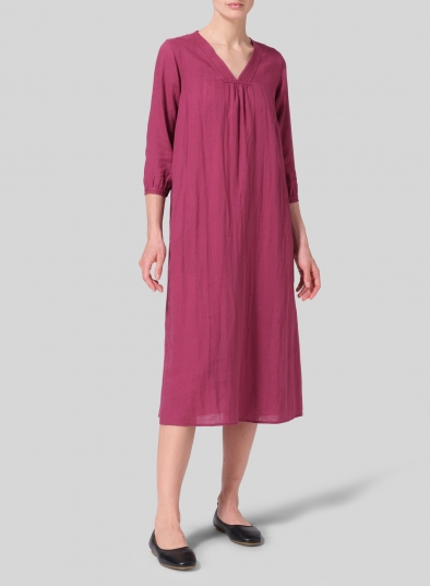 Linen A-line Embroidered Dress