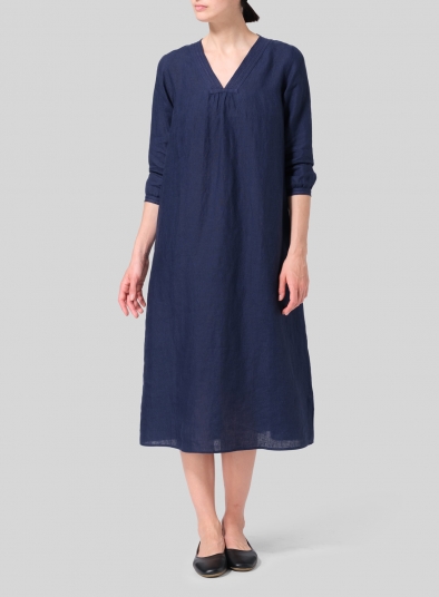 Linen A-line Embroidered Dress
