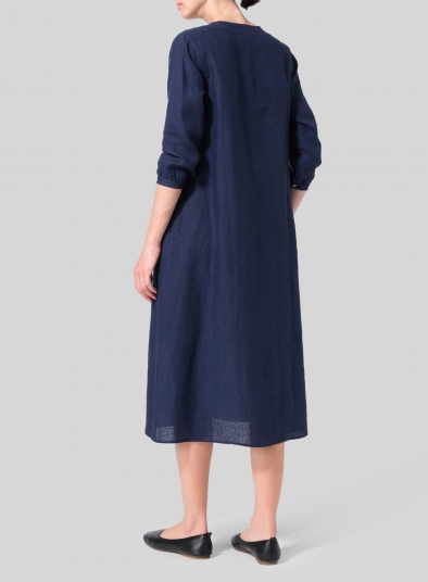 Linen A-line Embroidered Dress