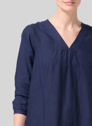 Linen A-line Embroidered Dress
